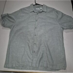 Cafe Luna men's green linen‎ blend short sleeve button down solid shirt XL